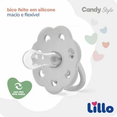 Chupeta Lillo Candy Style Bico Redondo Com Estojo na cor Cinza Claro - +6 Meses - Nenen Enxovais