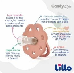 Chupeta Lillo Candy Style Bico Redondo Com Estojo na cor Rosê - +6 Meses - Nenen Enxovais