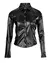 Camisa feminina de botão de couro PU, decoração cravejada, manga comprida, blusas casuais magras - comprar online