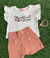 Conjunto Infantil Short Saia Menina Teddy Flowers Minimalista Nude Com Pulseira