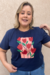 T-shirt Plus Size azul marinho estampa tulipas