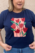 T-shirt Plus Size azul marinho estampa tulipas - comprar online