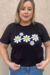 T-SHIRT PLUS SIZE PRETA ESTAMPA MARGARIDAS - comprar online