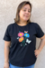 T-SHIRT PLUS SIZE PRETA ESTAMPA FLORES COM BORBOLETAS