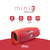 Parlante portátil ONLY Bullet mini 3 de color rojo, con íconos que indican funciones como AUX, MicroSD, duración de batería de 3 horas y conectividad Bluetooth.