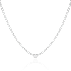 Choker Grumet Piastrine com Ponto de Luz Cristal Prateada