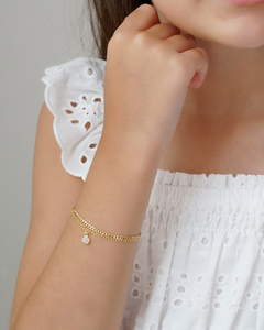 Pulseira Infantil Dupla Ponto de Luz Cristal Dourada - comprar online