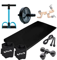 Kit aeróbico caneleira de 5kg + halter de 4kg + colchonete + Roda +Extensor + Corda