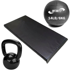 Kit Cross Trainning Colchonete em espuma + Kettlebel emborrachado 12 kg + Wall Ball 6 kg