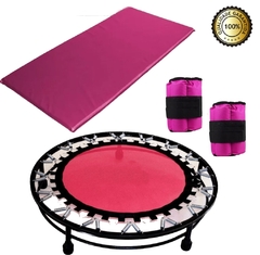 Kit Ginástica Rosa - Jump + Colchonete + Caneleira 3 Kg