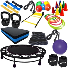 Kit Funcional c/ Mini Jump, escada e equipamentos fitness