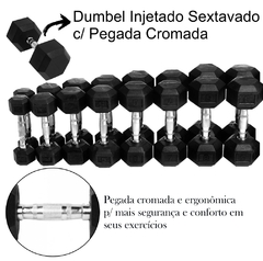 Dumbell Injetado Sextavado Pegada Cromada 1kg A 10kg+suporte - comprar online