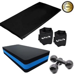 Kit aeróbico Step + caneleira de 3kg + halter de 2kg + colchonete