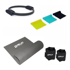 Kit Yoga Pilates Anel + Tapete + Kit Faixa + Caneleira 1 Kg Opções:Preto