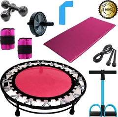 Kit Aeróbico para treino de Ginástica com Mini Jump Rosa Academia Treino em Casa CrossTraining