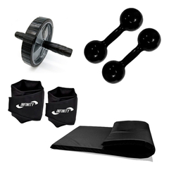 Kit aeróbico caneleira de 3kg + halter de 2kg + colchonete + Roda