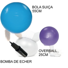 Kit Pilates - Bola suiça 55cm + Overball 25cm + Bomba