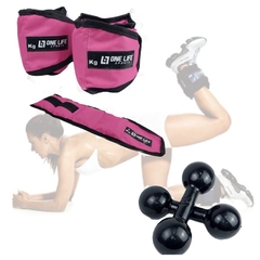 Kit Caneleira Rosa 3kg + Par de Halter 2kg