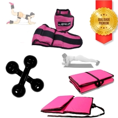 Colchonete De Ginástica Dobrável P/ Transporte + Caneleira 4 Kg + Halter 4 Kg