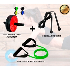 roda Abdominal + extensor Elástico Médio + corda