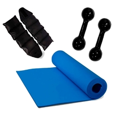 Kit caneleiras 3 kg + colchonete 1,20mt + halteres emborrachado 3 kg + Corda + mini band médio - comprar online