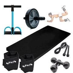 Kit aeróbico caneleira de 2kg + halter de 2kg + colchonete + Roda +Extensor+Corda