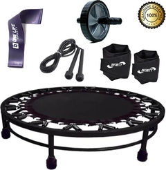 Kit aeróbico Mini Jump +Roda+caneleira 5kg + Corda + Mini band extra forte