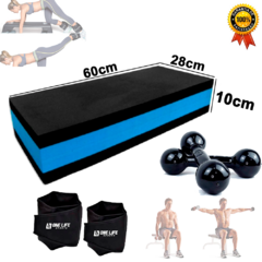 Kit Funcional Step + Par Halter 5kg + Par Caneleira 5 Kg Treino em Casa Completo Com Peso Academia Saúde Fitness