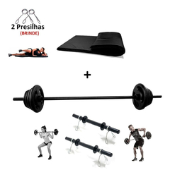 Kit Completo Barra E 12kg + Colchonete Academia + Barra 40cm - 2x3 + 2x2 + 2x1