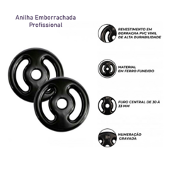 Kit 16kg Anilhas Emborrachada + Par De Halter 40cm C/presilha na internet