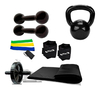 Kit Ginastica Fitness Band+halter+kettlebell+caneleira