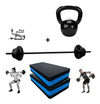 Kit Aeróbico Fitness Barra + 10 Kg Anilha + 2 Step + Kettleb