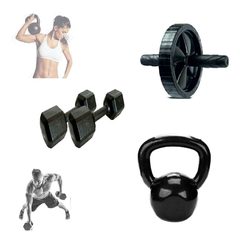 Kit Halter Sextavado 04kg + Roda + Kettlebell