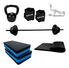 Kit Aeróbico Fitness + Kit Body Pump 16kg + Step + Colchonet - 2x5kg + 2x3kg