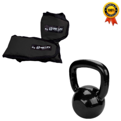 Kit Treino Perna Feminino Kettlebell 4kg + Par Caneleira 3kg