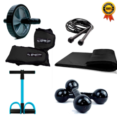 Kit Treino em Casa C / 6 Itens Caneleira de 1kg + Halter de 4kg + Colchonete + Roda ABD + Extensor + Corda - comprar online