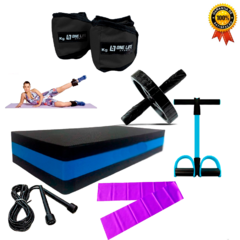 Kit Treino Fitnes- Step+Caneleira+Extensor+Corda+ Faixa+Roda