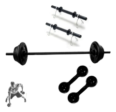 Kit Completo Barra E 30kg Anilha + Barra 40cm + Halter 06 Kg