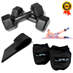 Kit Treino- Par Caneleira 5kg + Par Halter 5kg + Colchonete