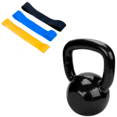 Kit Treino Kettlebell Emborrachado Treinamento Funcional - 6 Kg + Kit Mini Band