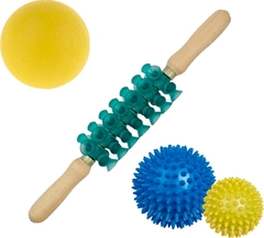 KIT MASSAGEM C ROLO VENTOSA + BOLA 7 E 9 CM + BOLA LACROSE