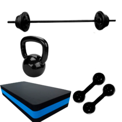 Kit Aeróbico Barra + Anilha + Halter + Step + Kettlebell