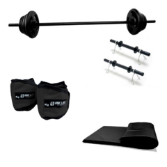 Kit Body Pump - Barra + 10 Kg De Anilhas Emborrachadas + caneleira 3 kg + colchonete