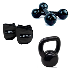 Kit - Par Caneleira 5 Kg + Halter 5 Kg + Kettlebel 6 kg