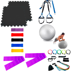 Kit extensor + Tatames + Faixas + Bands + TRX + Bola suíça