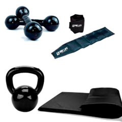 Kit Colchonete + Caneleira 4Kg + Halter 3 Kg + Kettlebell 4