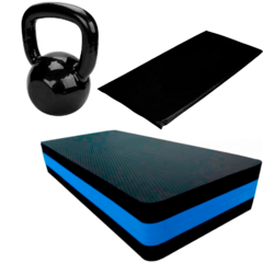 Kit Aeróbico Step + Colchonete + Kettlebell 10kg