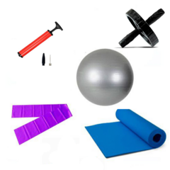 Kit Pilates Tapete 1,20mt + Faixa + Bomba + Bola 55 + Roda