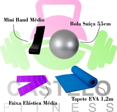 Tapete 1,20mt + Faixa Elástica Média + Mini Band Média + Bola Suiça 55 Cor:Preto