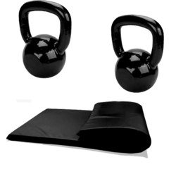 Kit Aeróbico Colchonete + Halter 2kg + 2 Kettlebell 6kg